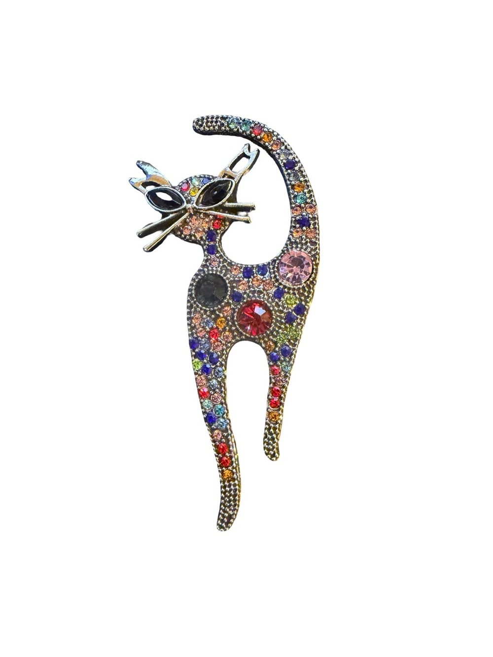 Multicolor Cool Cat with Colorful Rhinestone Brooch